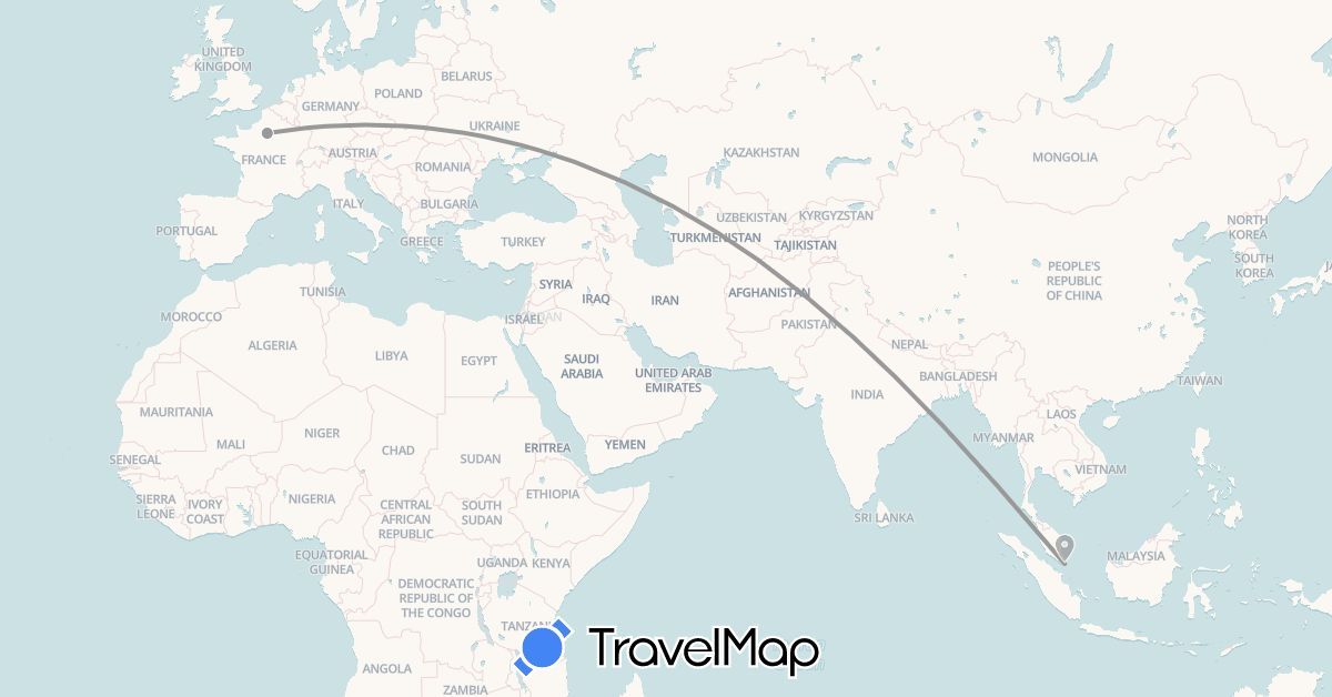 TravelMap itinerary: plane in France, Singapore (Asia, Europe)